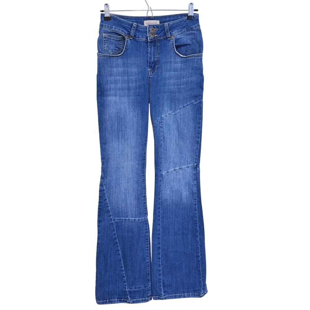 Bianco Womens Mid Rise Skinny Flare Kickboot Jeans Size 26 Blue Y2K Retro Indie